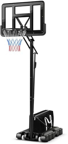 COSTWAY 10ft Basketball Hoop and Stand, Adjustable Height Portable Basketball System with Sturdy Base, Wheels and Weight Bag, Indoor Outdoor Freestanding Backboard Set for Kids Adults (White+Blue+Red)