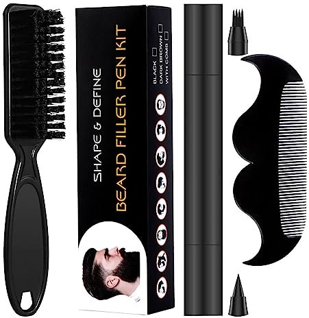Bartfüller für Männer, schweißfest, Friseurstift mit Kammbürste, 4-zackiger Bartfüllstift, Schnurrbartreparatur, Bartformer, Stift