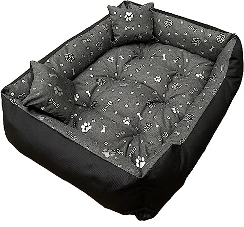 Dogs4Life Hundebett XXL | Hundebett groß Hunde | Hundebett mittelgroße Hunde | Hundebett kleine Hunde | Hundekissen | Outdoor Hundebett | Wasserdicht | (M (100x75cm), Silberne Pfoten)
