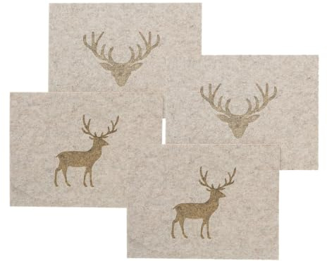 4er Set Platzset Hirsch Filz Grau Beige Tischset Tischunterlage Tischdeko Deko Tischmatte Geweih Platzdeckchen