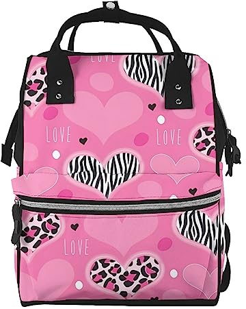 OrcoW Rosa Liebe Herz Druck Wickeltasche Mama Rucksack Große Kapazität Multifunktions Wasserdichte Windeltasche Für Mama Und Papa, Schwarz , One size