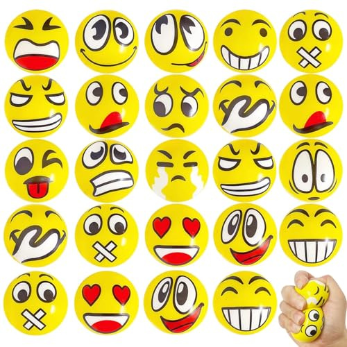 24Pcs Anti Stress Spielzeug Bälle, Lustige Gesichter Softball,Mini Lächeln Gesicht Bäll,Mini Schaum Stressbälle,Verschiedene Emoticons Stressball,Antistressball Wutball für Kinder Erwachsene