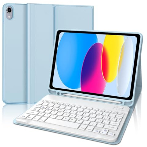 Tastiera per iPad A16 11 Generazione 11 2025/10 Generazione 2022 10.9 | Cover Keyboard Staccabile Italiano QWERTY, Custodia Tastiera Bluetooth con Portapenna per iPad A16 11/10 Gen, Blu chiaro