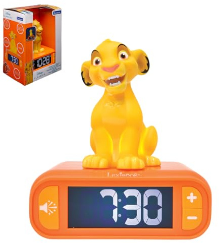 Lexibook, Disney The Lion King Simba Nachtlichtwecker, Sounds and Melodies, LCD Backlit Screen, Luminous, Snooze, Yellow/Orange, RL800AN