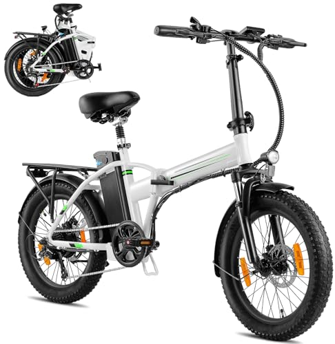 Dripex E-Bike Herren Damen, Klapprad Elektrofahrrad 20'' Trekkingrad mit 250W Motor, 48V 15Ah Lithium-Akku, Pedalunterstützung Bietet eine Reichweite von 60-90 KM,Weiß