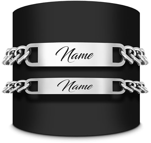 Personalisierte Partnerarmbänder – 2 Armbänder aus hochwertigem Edelstahl mit Gravur und Namen für Paare, Männer und Frauen – Allergikerfreundlich, in Schwarz, Silber und Gold