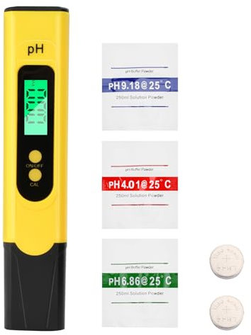 Aideepen PH-mètre numérique, plage de mesure de pH 0-14, haute précision 0,01, testeur d'eau pH avec écran LCD rétroéclairé pour eau, aquarium, étang, piscine, avec poudre d'étalonnage (jaune)