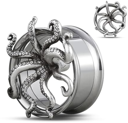 COOEAR Screw Back Stainless Steel Ear Tunnel and Plug Gauges for Earrings, Octopus Logo Piercing Expander Stretcher, 8 mm, Stainless Steel, Sandstone