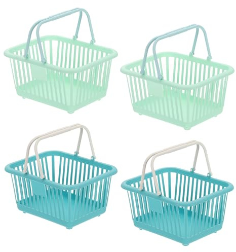 PATIKIL 4Pcs Mini Shopping Basket, Small Plastic Basket Mini Storage Basket Grocery Tiny with Handles Organizer Filtered Water for Organizing Toys Eggs Fruits Snacks,Green/Light Green