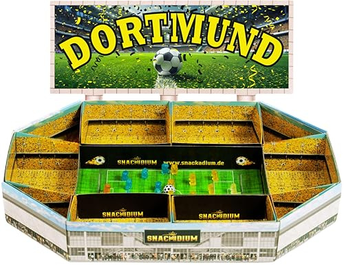 Fußball Snackstadion -Teamfarbe und Verein wählbar - Fussball Stadion zum befüllen passend für deinen Spieltag/Party und Event. Lebensmittelecht und wiederverwendbar (Dortmund)