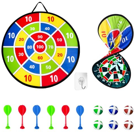 Bersaglio per freccette double face con palline, gioco di lancio all'aperto, giocattolo pieghevole, Per bambini e adulti di 1, 2, 3, 4, 5, 6, 7, 8, 9, 10, 11, 12 anni (Bianco e nero, 66cm)