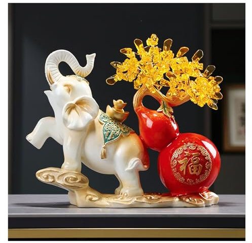 Kristallbaum Geldbaum aus Citrinkristall auf goldener Elefantenkürbisstatue, großer Edelstein-Bonsai-Baum, Feng-Shui-Geldbaum aus Citrin for Reichtum und positive Energie, Wohndekor Kristall-Feng-Shui