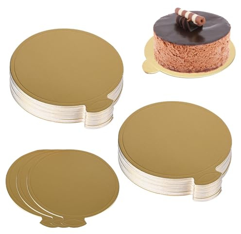banjiabb 100 Stück 8cm Mousse Kuchen Bretter,Mini Mousse Kuchen Bord | Gold Kuchenplatte,Einweg Kuchen Board,Runde Kuchen Board,Hochwertige Mousse Tortenunterlage,für Hochzeit,Geburtstag,Partei