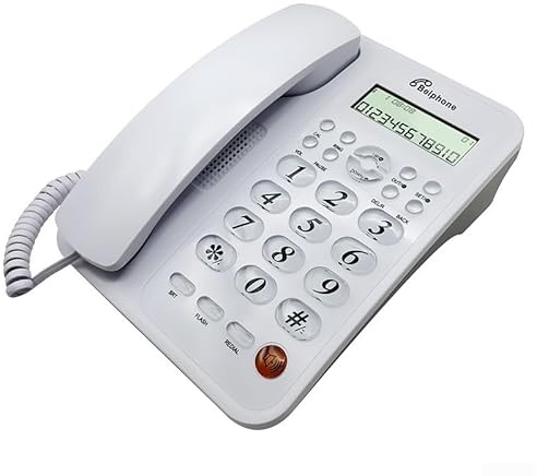 Téléphone filaire compact avec répondeur numérique, identification de l'appelant et fonction d'attente d'appel pour optimiser l'espace (blanc)