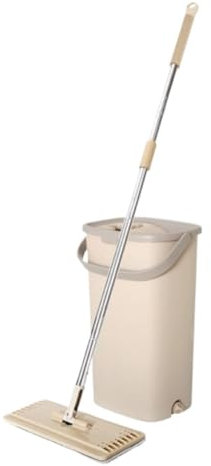 Spazzolone per Pavimenti Squeeze Hand Free Flat Mop Secchio Pulizia Pavimenti Asciutti E Bagnati Teste Rotanti A 360° con Mop Riutilizzabile Mocio Pavimenti Mocio Mop(Bruin)