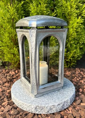 Grablampe NEU! Handmade - 27 cm H. Silber Farbe Grabkerze Grabdekoration Grabschmuck Gartenlampe incl. Grabkerze ohne Deko...