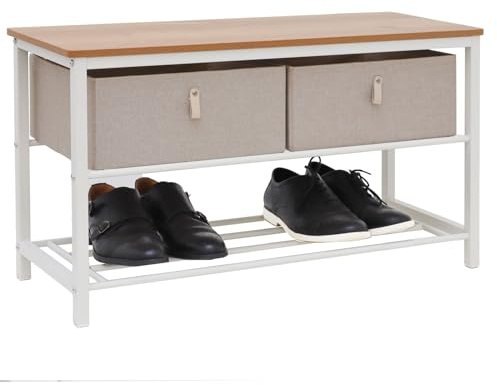 DuneDesign Schuhbank mit Sitzfläche Holz - 80x30x45 Schuhregal mit Aufbewahrungsboxen - Schuhschrank mit Sitzbank - Garderobenbank mit Schuhkommode - Flur Bank mit Stauraum - Schuhablage für Garderobe