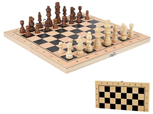 Schackspel 3-i-1 Träschackbräda med Damspel