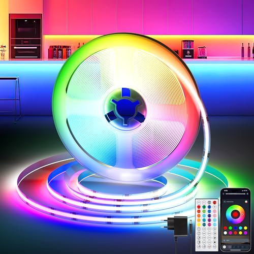 COB LED Streifen 5M RGB, 24V, 36W, 576LEDs LED Strip Dimmbar mit Musik Sync | LED Band mit Fernbedienung&App,Ohne Dunkle Flecken LED Lichtleiste Selbstklebend,Superhell für Küche,Schlafzimmer,Wohnzimmer