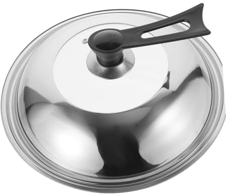 VINTORKY Universal Stainless Steel Pan Lid with Glass Top 34cm, Household Multi-use Pot Cover, Standing Handle Metal Pot Lid for Cooking and Frying Pan Kitchen Supplies