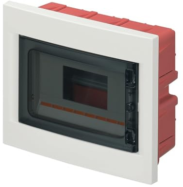 Centralino bianco IP40, 8 moduli, 240x194x80mm, quadro elettrico da incasso, per muratura, sportello fume' trasparente, per interno, con morsettiera 1x8, barra DIN estraibile e regolabile