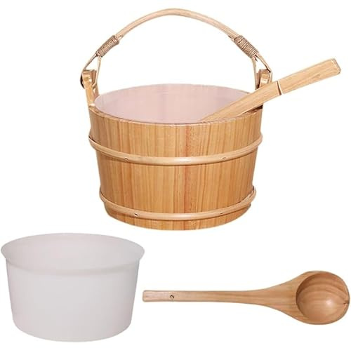 Tubayia Juego de cubo de sauna de madera y cucharón para baño