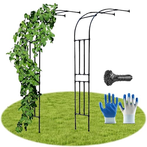 Treillis en métal pour arche de jardin – Pergola extérieure noire pour plantes grimpantes et vignes 0,9 m x 2,4 m – Support de roses et arches de jardin décoratives