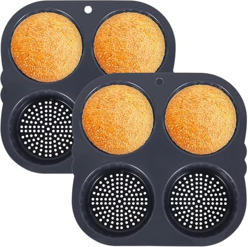 Lnwwrv 2PCS 4 Poli stampi per Hamburger in Silicone con Rivestimento Antiaderente, Padella per Hamburger, Pane, panino, Pasta sfoglia, Macchina per la Produzione di frittelle all'uovo