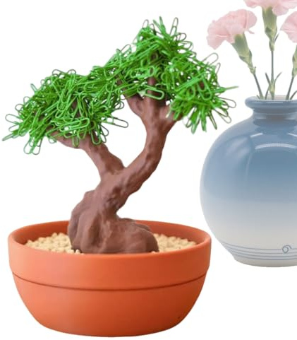 Yiohejy Künstlicher Bonsai – Schreibtisch-Organizer, künstlicher Bonsai-Baum, Büroklammer-Halter, drehbare Aufbewahrungsbox für Geburtstag, Büro, Wohnung, Wohnheim, Klassenzimmer, Weihnachten, Zuhause