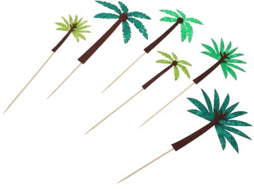DOITOOL 24pcs Hawaiian Theme Cake Toppers Coconut Palm Tree Fruit Ornaments Party Decorations for Birthday Luau Beach Themed Celebration