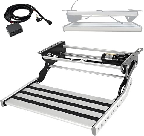 BANGBANGJI Marchepied rétractable pour Camping-Car, marchepieds d'entrée électriques pour caravanes, Surfaces antidérapantes, marchepieds Pliables en Aluminium pour caravanes Single