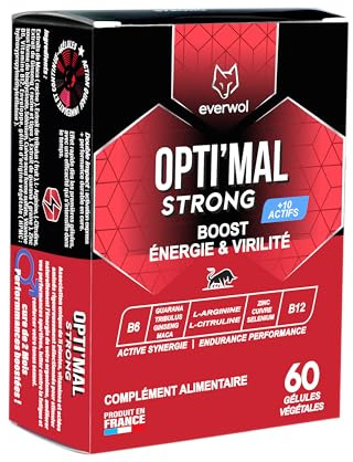 OPTI’MAL STRONG | Complément Alimentaire pour Homme | Énergie et Tonus | Ginseng, Maca, Guarana, Zinc, L-Arginine, Citrulline | 60 Gélules | Fabriqué en France