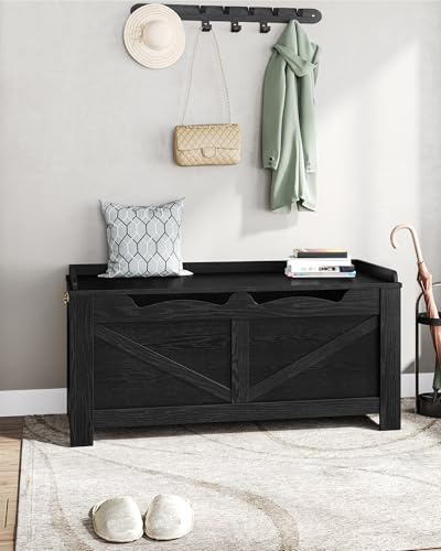 Hzuaneri Schuhbank, 100 cm Sitzbank mit Stauraum, Sitztruhe,2 Stabilen Scharnieren, Aufbewahrungsschrank, für Flur, Wohnzimmer, X Stabiler Rahmen mit Überdachung, Schwarz ESB04504X