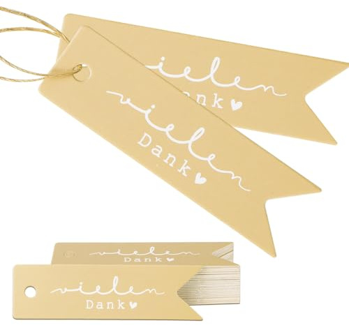COMOOKA 50 Stücke Geschenkanhänger Danke Geschenkanhänger Kraftpapier Danke Anhänger 2x7 cm mit Schnur Anhänger für Taufe Kommunion Konfirmation Hochzeit