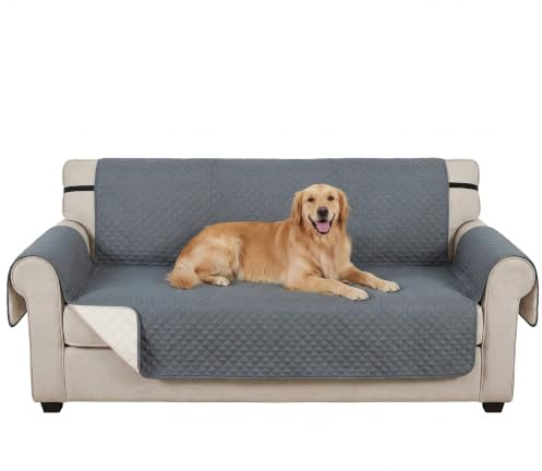 PawHut Housse de Canapé 3 Places Imperméable Anti-Glisse Lavable Gris | Protecteur de Meubles, Poches de Rangement, Couverture Matelassée, pour Chien Chat Animaux, Salon