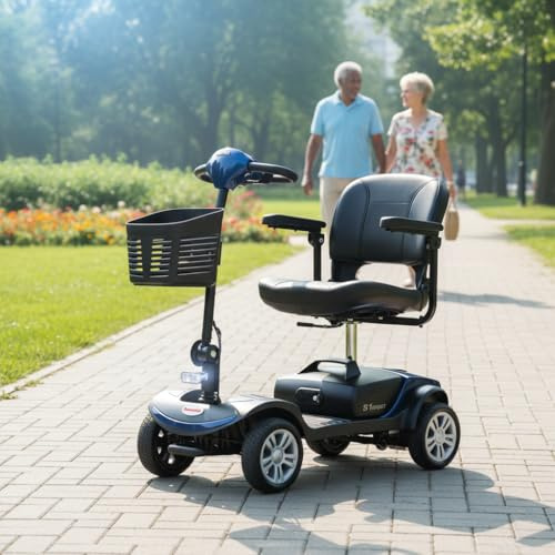 Elektromobil für Senioren klappbar leicht | Seniorenmobil 4-Rad-Elektroroller 136 kg Tragkraft, 300W Motor, 15–25 km Reichweite mit abnehmbarem Akku – Kein Führerschein erforderlich(Blau)