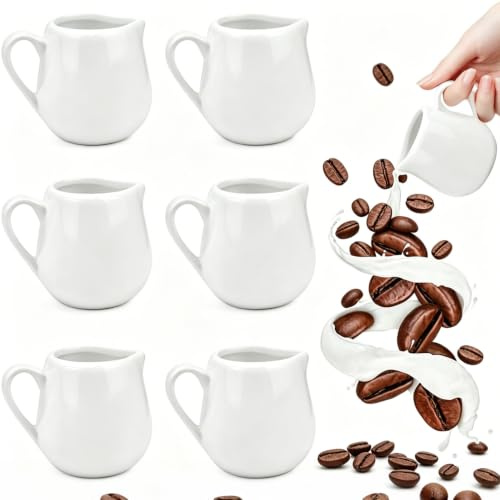 Linzerry 6 bricco per latte in porcellana, 100 ml, in ceramica, con manico, per caffè, colazione, servire