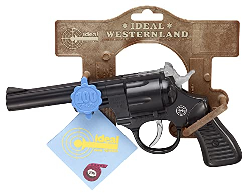 J.G.Schrödel 4019151 Junior: Spielzeugpistole für Zündplättchen, Ideal für das Cowboy- oder Polizeikostüm, 100 Schuss, 21 cm, schwarz (401 9151)