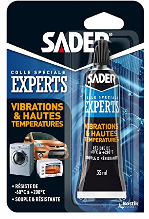 Sader Colle Vibrations et Hautes Températures – Colle Souple Extra Forte – Colle Hautes Températures Four – Idéale pour Éléctroménager, Automobile et Joints – Transparente – Tube de 55 ml 14 cm x 5 cm