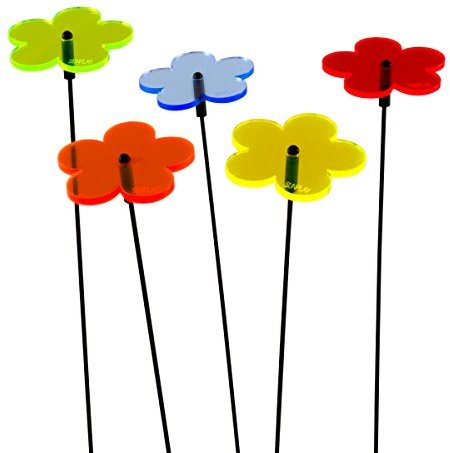 SUNPLAY Sonnenfänger-Blumen im FARBMIX, 5 Stück zu je 5 cm Durchmesser im Set + 35 cm Schwingstäbe