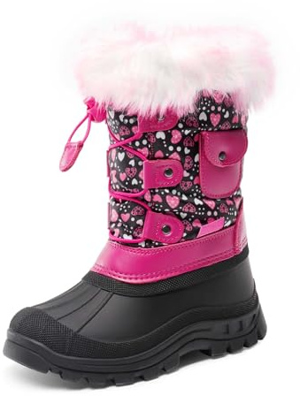 DREAM PAIRS Snöstövlar för pojkar, flickor, vattentåliga, utomhus, varm, mysig, halkskydd, mitten av vaden fuskpälsfoder, isolerade vinterskor för små/stora barn, Svart/Rosa, 3 Little Kid