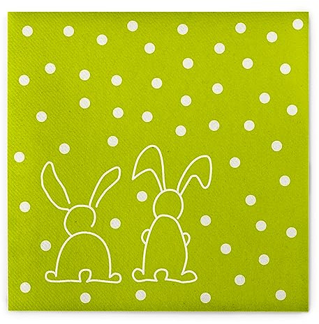 Sovie HOME Serviette RABBITS in Kiwigrün aus Linclass Airlaid, 40x40cm, 1/4 Falz, 12 Stück, Osterdesign mit weißen Punkten, niedliche Hasen, saugstark & reißfest, Ideal für Ihr Osterfest