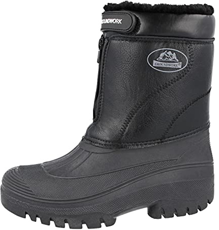 Groundwork New Mens Ladies Unisex Black Horse Riding Yard Water Resistant Stable Walking Rain Snow Winter Ski Wellies Wellington Warm Farm Mucker Boots UK 4-12 (UK 10, Black/Charcoal)
