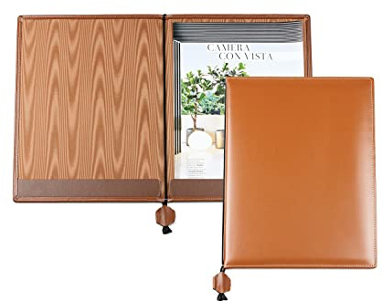 DELMON VARONE - Personalisierbare Urkundenmappe DIN A4 aus Cambridge Top Grain Leder braun, Dokumentenmappe mit 2 Einsteckleisten, Hardcover & Moiré Innenfutter für Dokumente, Zeugnisse & Urkunden