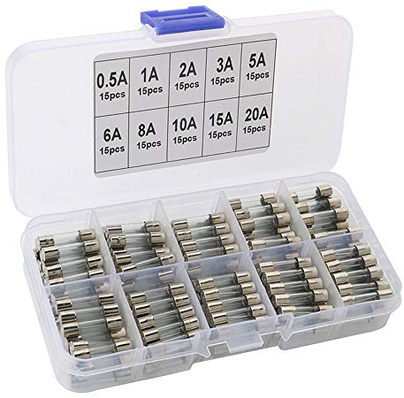FULARR 150pcs 5x20mm Professional Car Glass Tube Fuse, Fast-Blow Fuses Set with Transparent Plastic Box, Fast Shot Glass Assorted Fuses Kit 0.5A, 1A, 2A, 3A, 5A, 6A, 8A, 10A, 15A, 20A