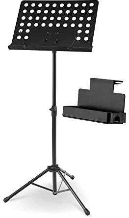 McGrey 11940 Orchesterpult Lochblech Set - stufenlos verstellbar - mit Notenklemmen - inkl. Ablagebox - schwarz