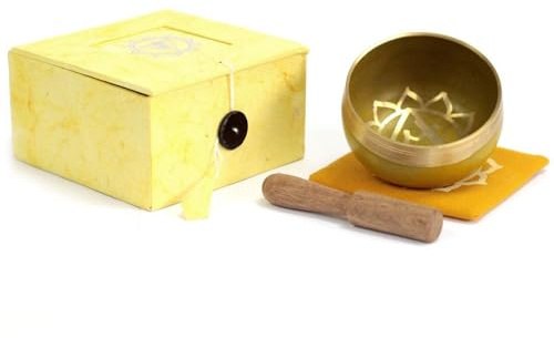 7 chakra-sjungande skål presentförpackat set med träanfallare och matta/kudde mindfulness meditation yoga (Solar Plexus)
