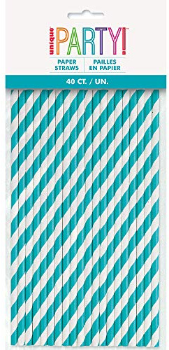 Striped Paper Straws | Caribbean Teal | 40 Pcs.