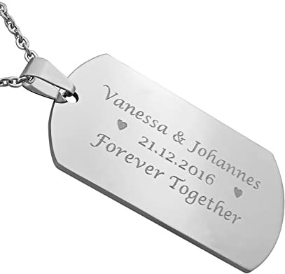 Hanessa Personalisierte Kette mit Gravur Edelstahl 50 cm mit Anhänger Dog Tag einseitig oder beidseitig in silber - Personalisierte Halskette für Männer Frauen - Personalisierter Schmuck Damen Herren