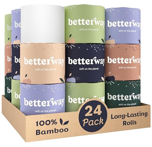 Betterway Bambus Toilettenpapier 3-lagig – nachhaltiges Toilettenpapier – 24 Doppelrollen & 360 Blatt pro Rolle – septisch sicher – Bio, plastikfrei – FSC-zertifiziert